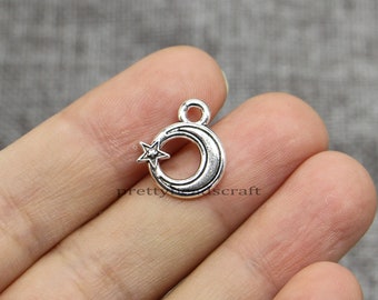 30 Cresent Moon Charms New Moon Moon Double Sided Charms Jewelry DIY Crafts Supplies Antique Silver Tone 14x17mm