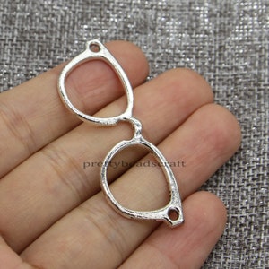 10 Large Eyeglasses Connectors Charms Spectacles Charm Sun Glasses Charm Antique Silver Tone 19x55mm