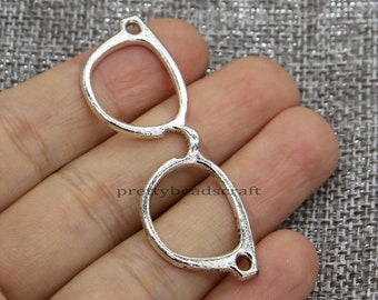 10 Large Eyeglasses Connectors Charms Spectacles Charm Sun Glasses Charm Antique Silver Tone 19x55mm