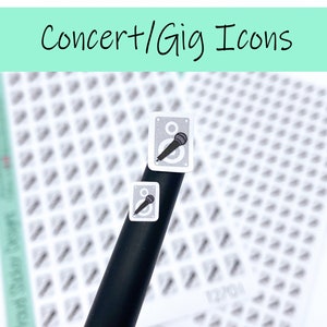 May include: A sheet of stickers with a microphone and speaker icon. The stickers are white with black outlines and are arranged in a grid pattern. The stickers are on a white background.