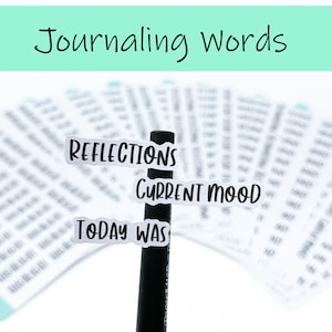 May include: White stickers with the words "Reflections", "Current Mood", and "Today Was" on a black pen. The stickers are for journaling.