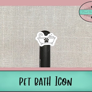 May include: A black and white sticker with a bathtub and a paw print, with the text "PET BATH ICON" below it.