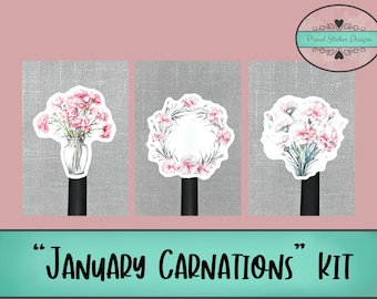 January Carnations | Journaling Kit | Planner Weekly Kit