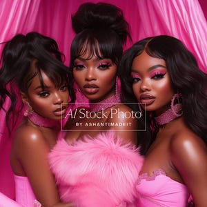 Girls On Pink AI Stock Photo | Black Women Beauty Photography | High-Resolution 300 DPI JPG