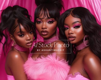 Girls On Pink AI Stock Photo | Black Women Beauty Photography | High-Resolution 300 DPI JPG