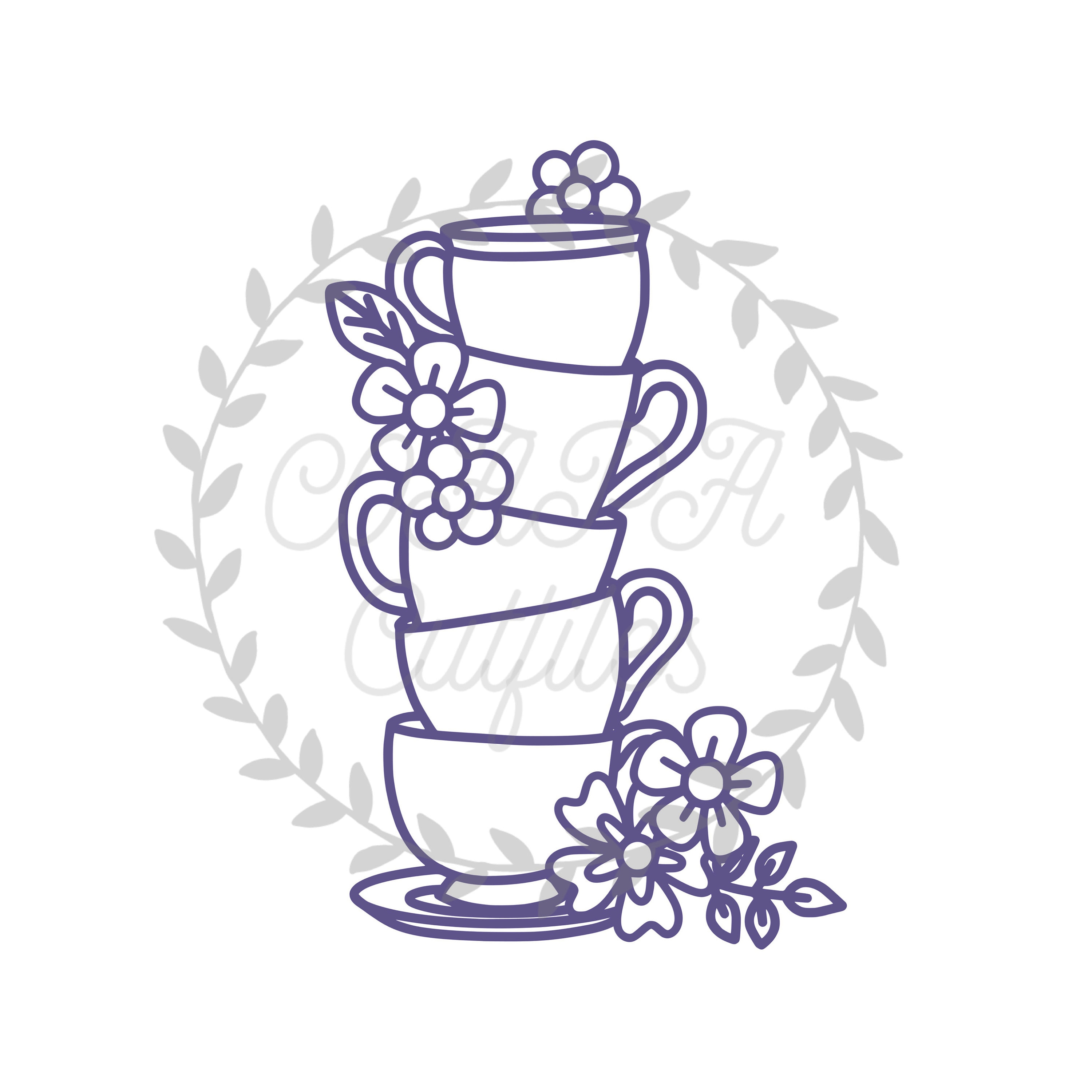Stacked Tea Cups Cut File SVG. PDF. Png. Etsy New Zealand