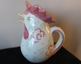 Vintage, Rooster jug/pitcher, 1980s, Hand painted, Made in Italy