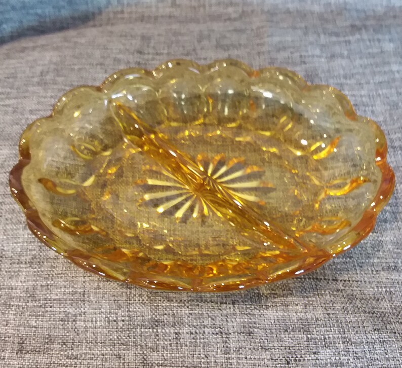 Vintage Yellow Glass Candy Dish With Divided Mint Condition Etsy