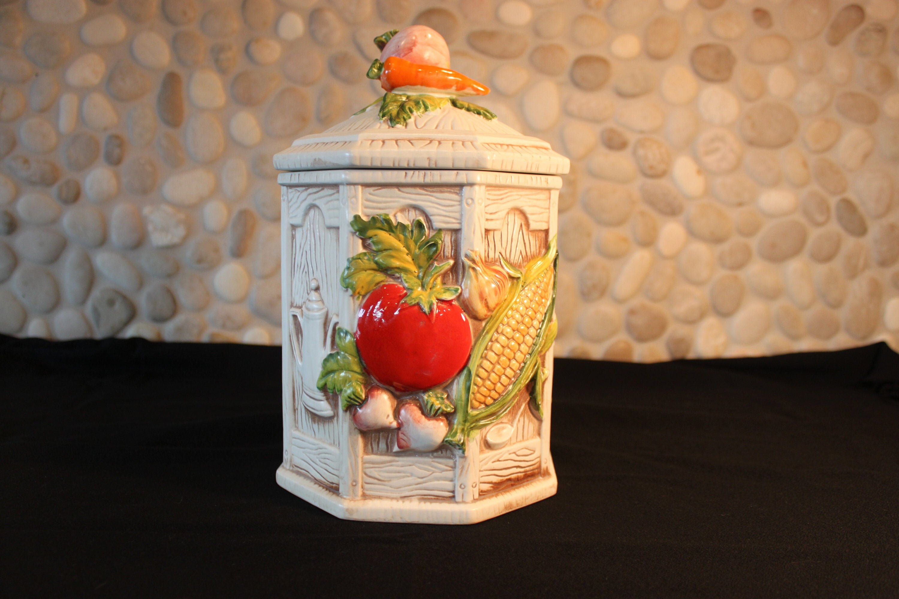 Vintage Ceramic Kitchen Canister Vegetable pattern. Tomato Etsy