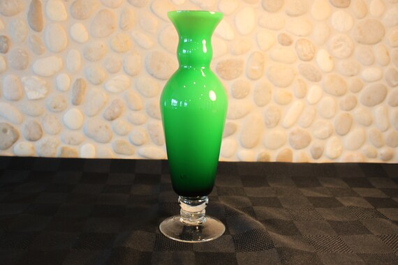 Vintage Green Glass Vase Light To Dark Green Clear Glass Etsy