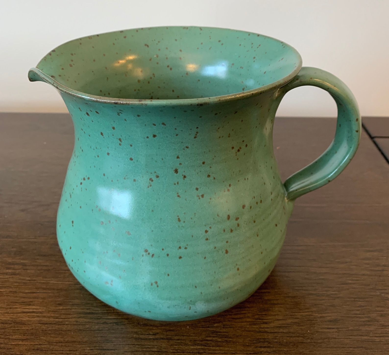 Vtg Pottery Pitcher/jug. Green Stoneware With Speckles. Etsy UK