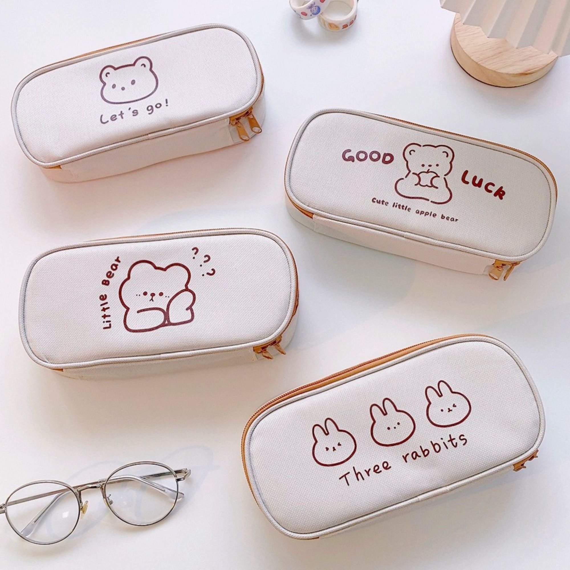 Kawaii Cute Pencil Bag, Pencil Cases, Cute Simple Pen Bag, Storage Bags,  School Supplies, Stationery Gift for Kids, Bear Small Bags 