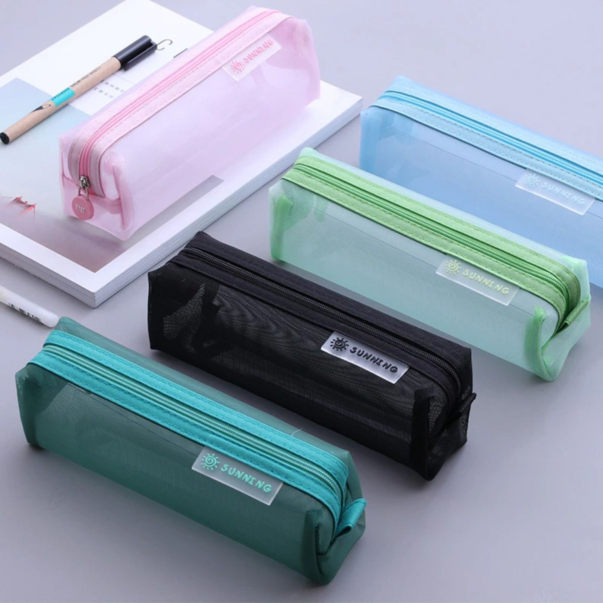 Mesh Transparent Pencil Case, Stationery Storage Bag Mesh Zipper