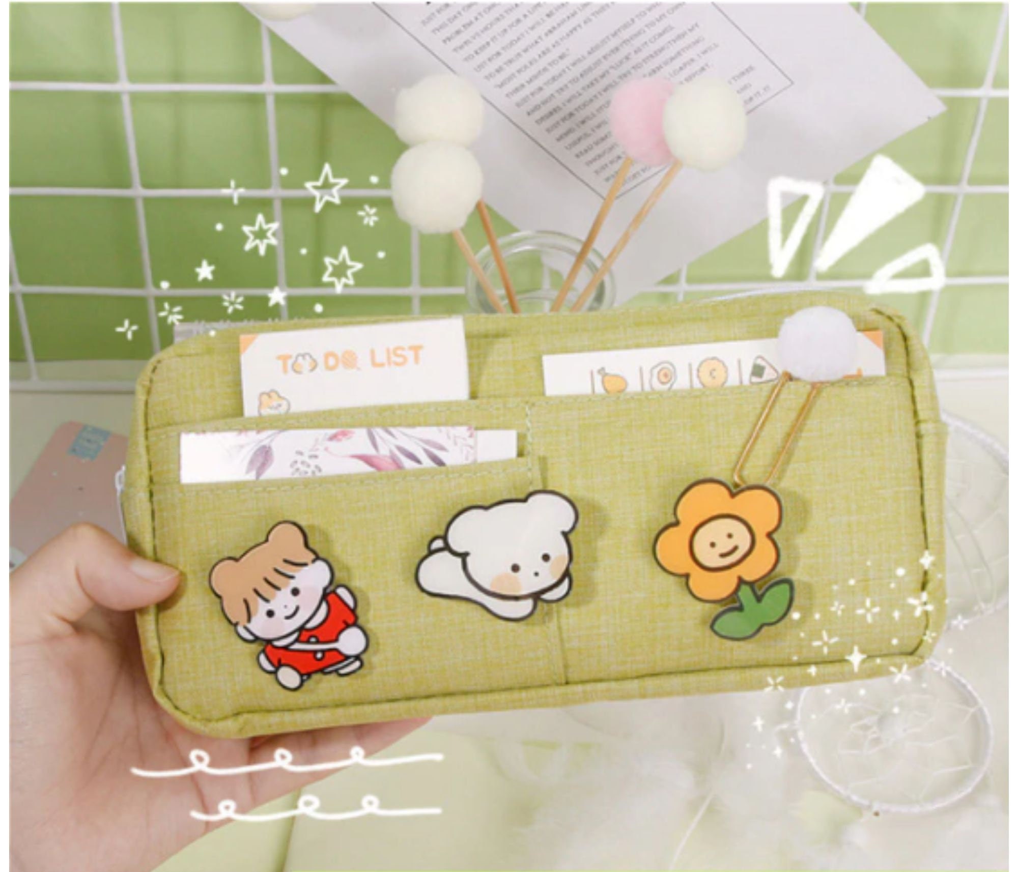 MOMEITU Kawaii Large Pencil Case Stationery Storage Bags Canvas Pencil Bag  Cute Makeup Bag School Supplies for Girl Kids Gift w/Badge(A-Purple)…