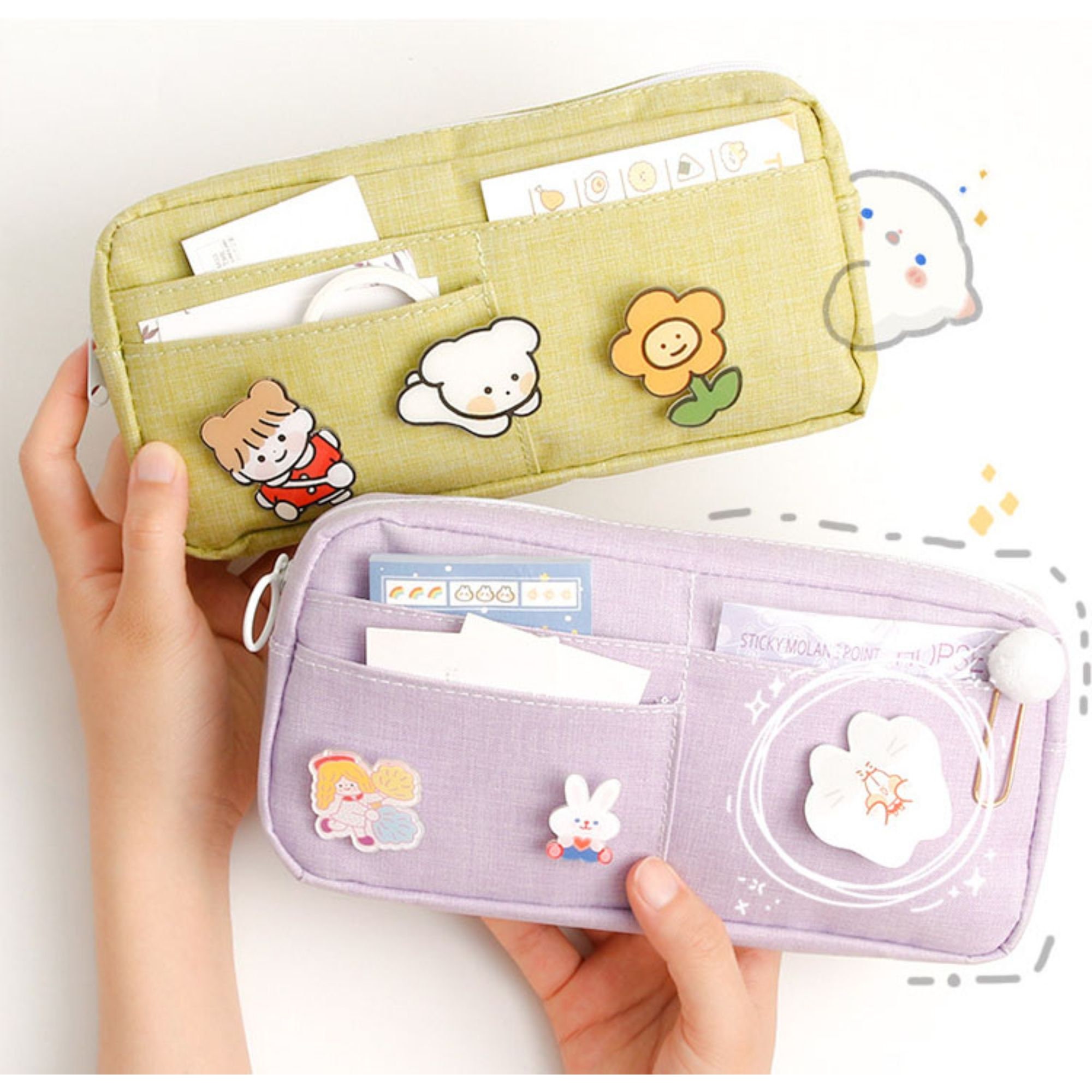 Large Pencil Case for Girls Boys, Cute Grid Pencil Pouch Big