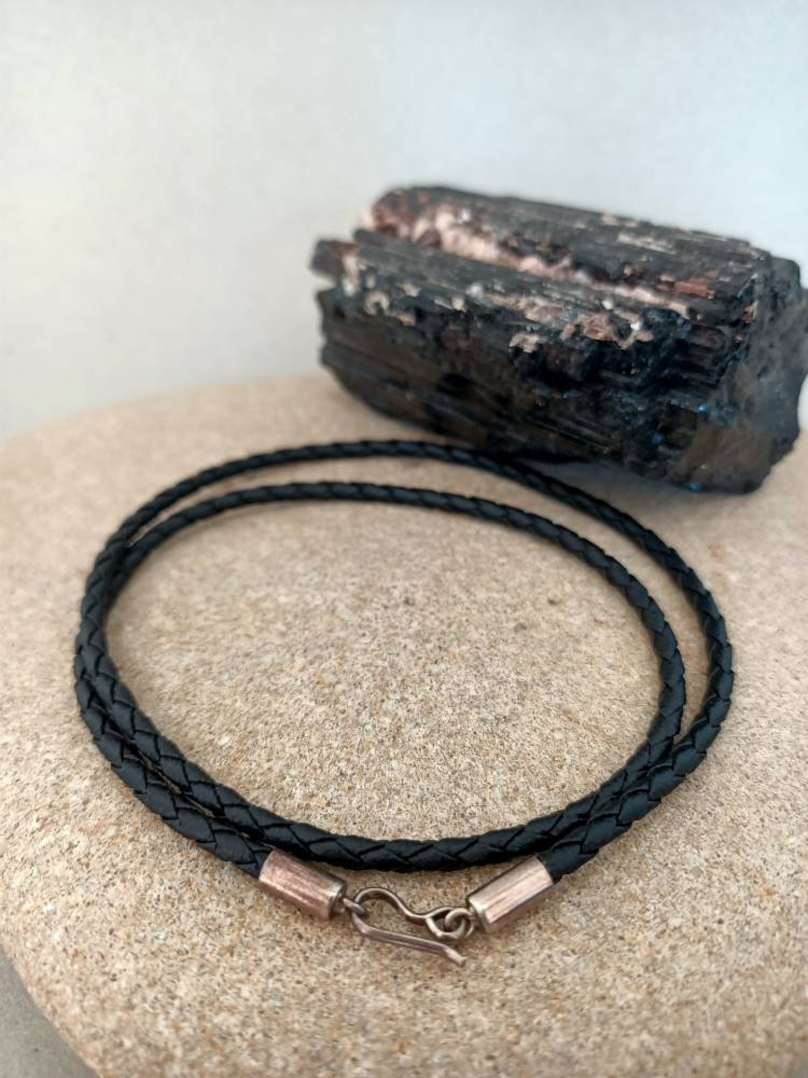 3mm Braided Black Leather Cord Necklace With Sterling Silver Etsy