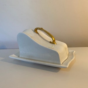 Antique White and Gold Maddock & Son Covered Cheese Dish [Or Butter Dish]