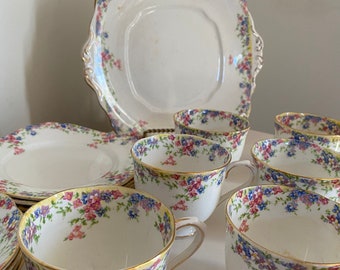 Crown china &#39;Maytime&#39; trios and matching cake plate