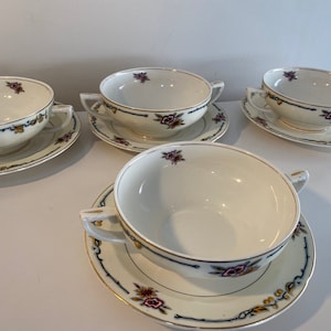 W.H.Grindley & Co Ltd, Ivory, England, REG NO.714550, Cream Soup/Broth Cup and Saucer - Avignon, 1920s