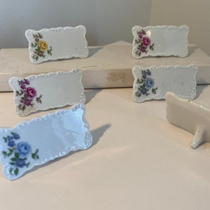 Shafford 6 geglazuurde porseleinen naamkaartjes met bloemen, zelfstaand, gemaakt in Japan