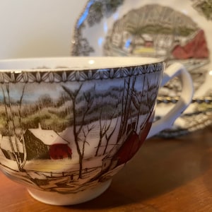 Johnson Brothers Tea Cup & Saucer - The Friendly Village - The Ice House Pattern, made in England, Ironstone