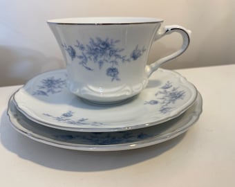 Juego de tazas y platillos Seyei Fine China Elegant Lady 7002 Hecho en Japón década de 1970 - Tríos de tazas de té