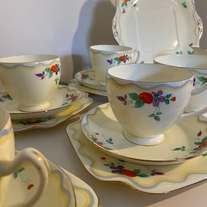 Lovely Vintage Handpainted, Gilt Edged, “ABJ Grafton” Tea Set Trios , Pattern #5414