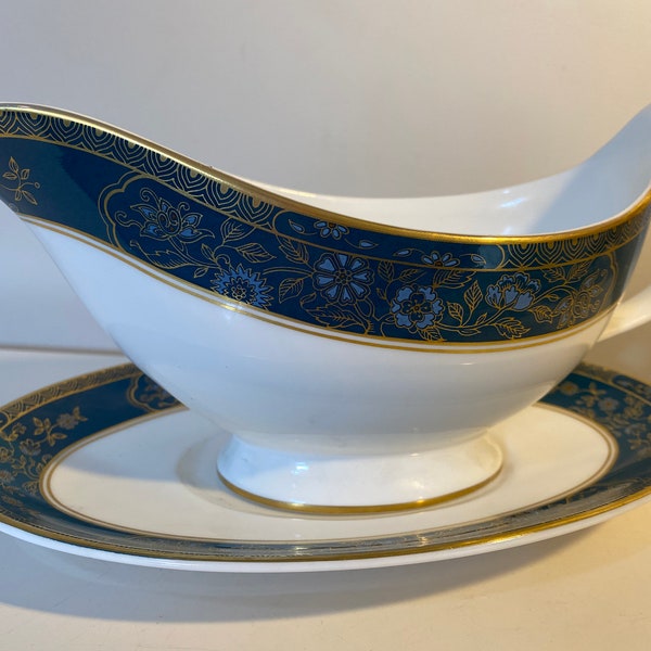 Royal Doulton Carlyle Gravy Boat with Under Plates, Gravy boat 23cm long, Floral detail with gilt highlights, 2 avail [sold separately]