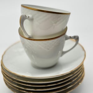 Bing & Grøndahl Kjøbenhavn Made in Denmark Cup and Saucer, Vintage Hartmann Demitasse White Textured Porcelain with Gold Trim - 108 B