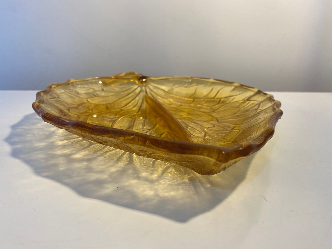 Vintage Amber Glass Divided Platter Retro Dinnerware, Serving Plate Etsy