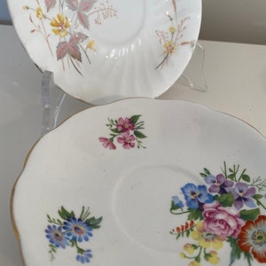 Queen Anne Vintage Bone China Coutnry Garen Side Plates & Mixed Saucers - Made in England
