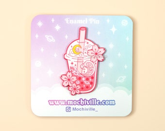 Pink Sakura Bubble Tea Enamel Pin | Soft Enamel with Epoxy | Cherry Blossom Themed | Pink Aesthetic | Boba Tea