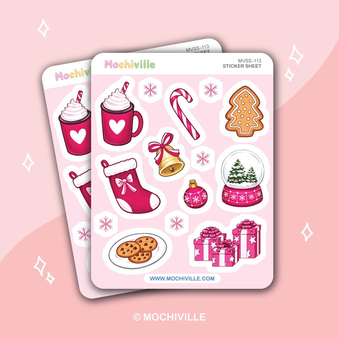 Pink Christmas Sticker Sheet | Planner Bullet Journal Stickers | Deco ...