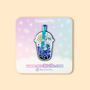 Virgo Horoscope Bubble Tea Enamel Pin | Soft Enamel with Epoxy | Blue Themed | Star Signs | Boba Tea