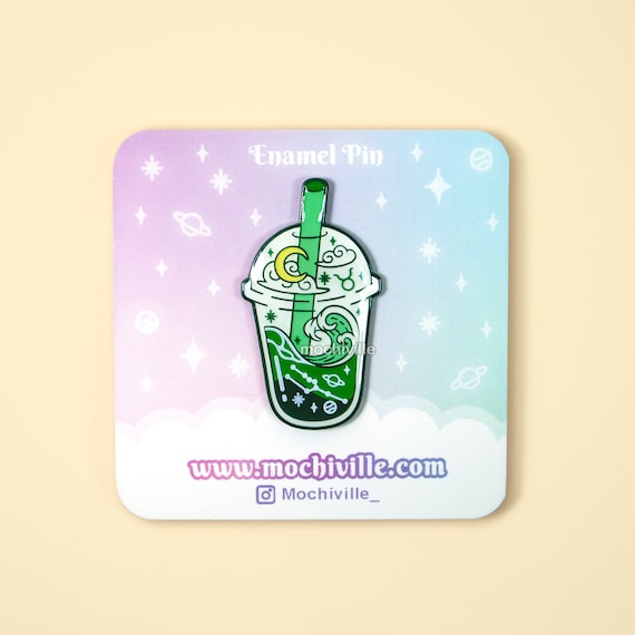 Taurus Horoscope Bubble Tea Enamel Pin | Soft Enamel with Epoxy | Green Themed | Star Signs | Boba Tea
