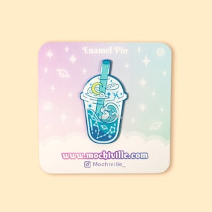 Pisces Horoscope Bubble Tea Enamel Pin | Soft Enamel with Epoxy | Blue Themed | Star Signs | Boba Tea