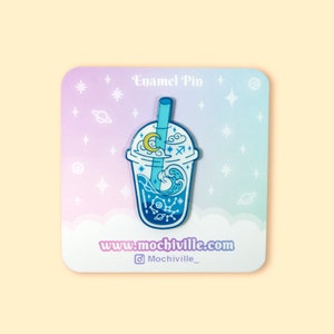 Sagittarius Horoscope Bubble Tea Enamel Pin | Soft Enamel with Epoxy | Blue Themed | Star Signs | Boba Tea