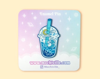 Sagittarius Horoscope Bubble Tea Enamel Pin | Soft Enamel with Epoxy | Blue Themed | Star Signs | Boba Tea