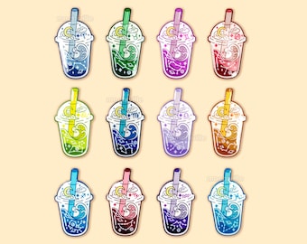 Volles Horoskop Bubble Tea Emaille Pins Set (12 Pins) | Soft Enamel Pins mit Epoxidharz | Sternzeichen | Astrologische Zeichen | Boba Tee