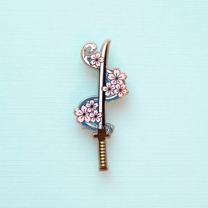 Flowing Sakura Katana Enamel Pin | Large Pin | Hard Enamel Pin | RPG Inspired