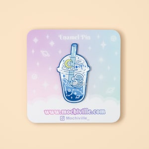 Pin de esmalte de té de burbujas del horóscopo de Aries / Esmalte suave con epoxi / Temática azul / Signos del zodiaco / Té de burbujas