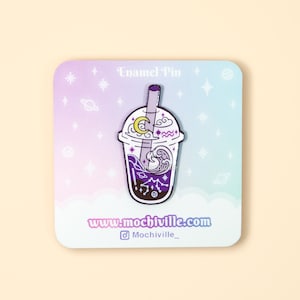 Aquarius Horoscope Bubble Tea Enamel Pin | Soft Enamel with Epoxy | Purple Themed | Star Signs | Boba Tea