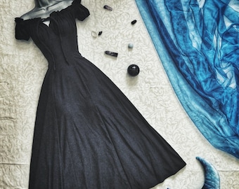 Black Whimsigoth Maxi Dress with Off Shoulder Milkmaid Bodice