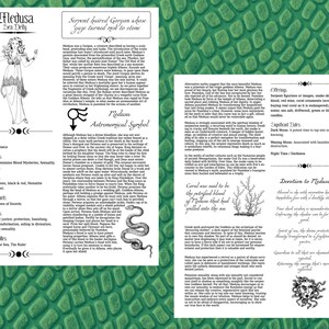 May include: A printable information sheet about Medusa, a Greek mythological figure, with a black and white illustration of her head with snakes for hair. The text describes her origin, powers, and symbolism.