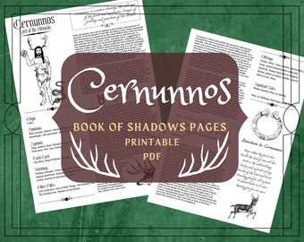 Cernunnos Printable Pages - Cernunnos Book of Shadows Pages - Horned God Profile - Cernunnos Witchcraft - Horned God Grimoire