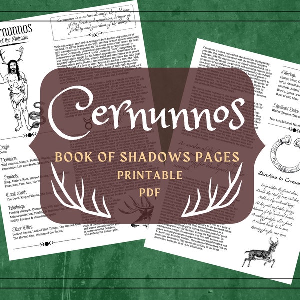 Cernunnos Printable Pages - Cernunnos Book of Shadows Pages - Horned God Profile - Cernunnos Witchcraft - Horned God Grimoire