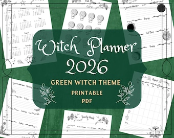 2026 Witchy Planner Printable: Green Witch Journal Pages (Digital Download)