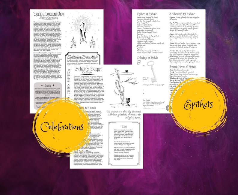 Associations and celebrations of Hekate. Printable BOS pages for Hekate's grimoire.