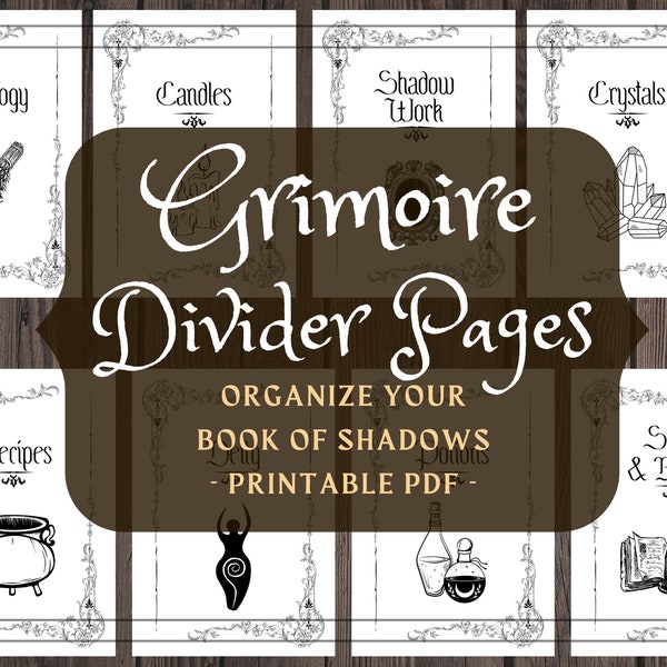 Grimoire Divider Pages - Book of Shadows  Cover Title Printable Pages - Witchy Inserts - Witchcraft BOS Pages