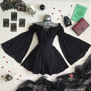 Lenore Dress - Black Witch Dress - Witchcore Dress - Floaty Sleeves
